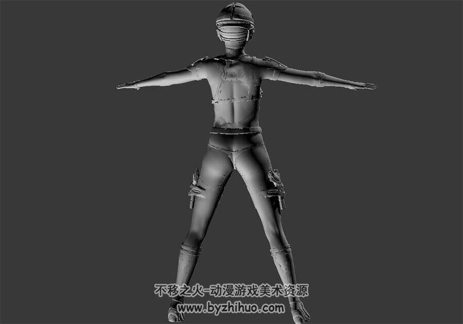 头盔紧身衣 科幻女战士角色3d模型 四边面高模