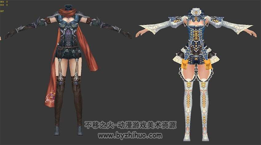 卓越之剑男女主角套装时装模型 3Dmax合集