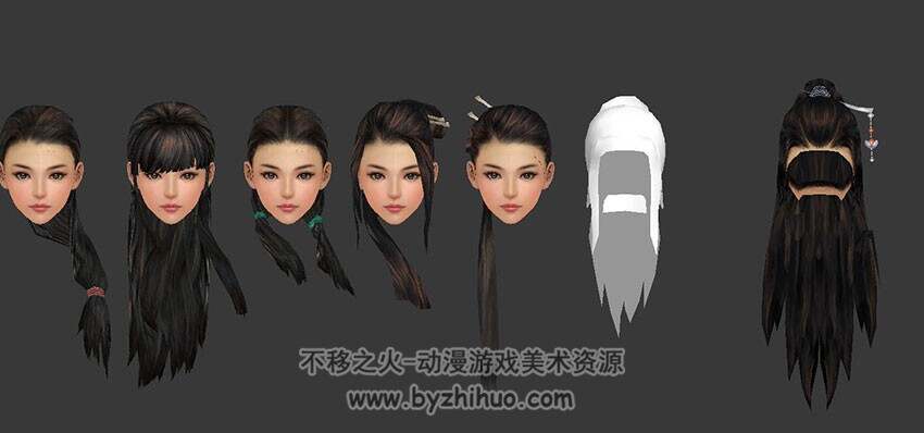 剑三各职业男女发型模型 古代头发发饰模型