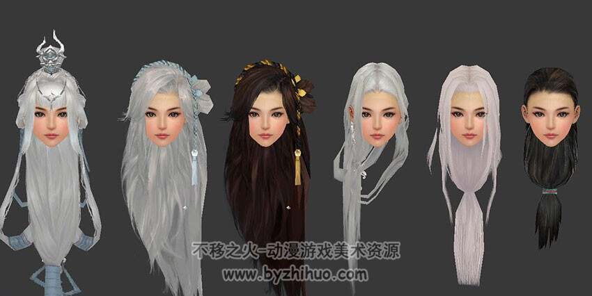 剑三各职业男女发型模型 古代头发发饰模型