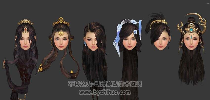 剑三各职业男女发型模型 古代头发发饰模型