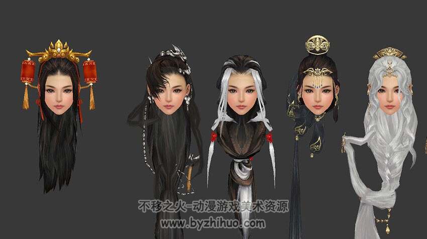 剑三各职业男女发型模型 古代头发发饰模型