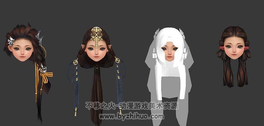剑三各职业男女发型模型 古代头发发饰模型