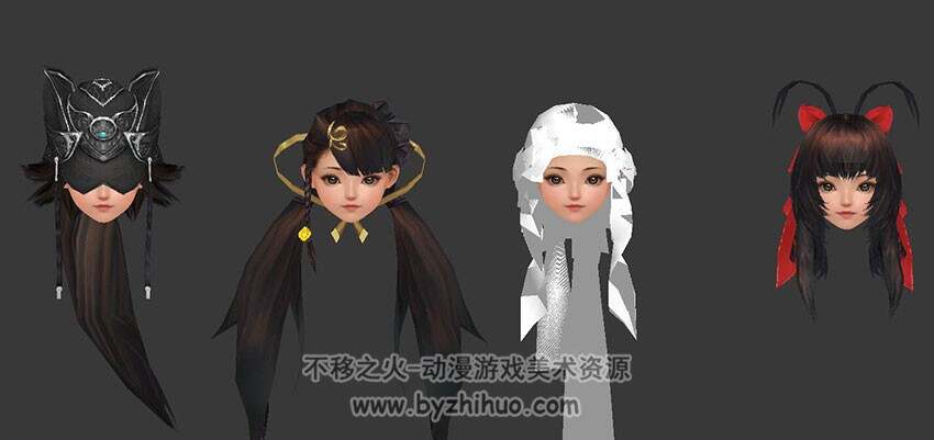 剑三各职业男女发型模型 古代头发发饰模型