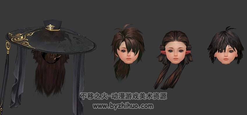剑三各职业男女发型模型 古代头发发饰模型