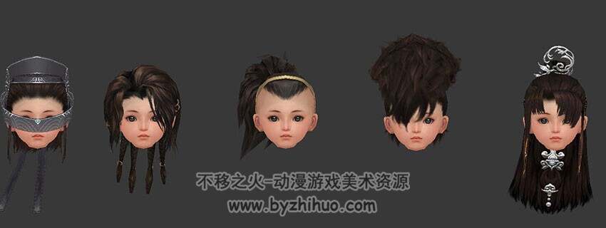 剑三各职业男女发型模型 古代头发发饰模型