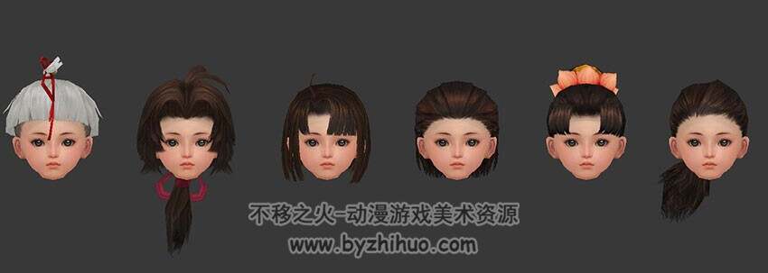 剑三各职业男女发型模型 古代头发发饰模型