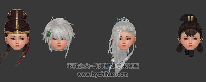 剑三各职业男女发型模型 古代头发发饰模型