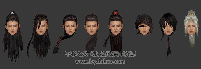 剑三各职业男女发型模型 古代头发发饰模型