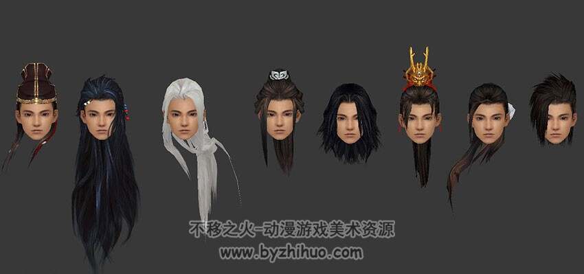 剑三各职业男女发型模型 古代头发发饰模型