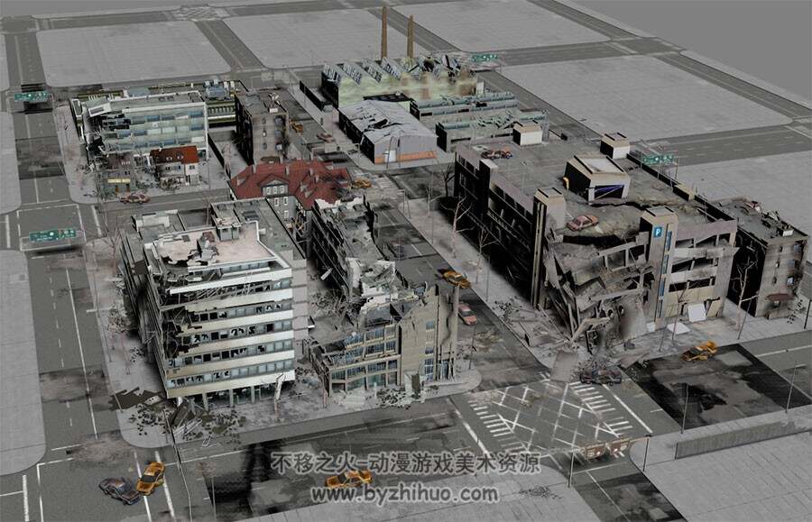 destroyed citty 被毁掉的城市场景模型 MAX/obj/3ds