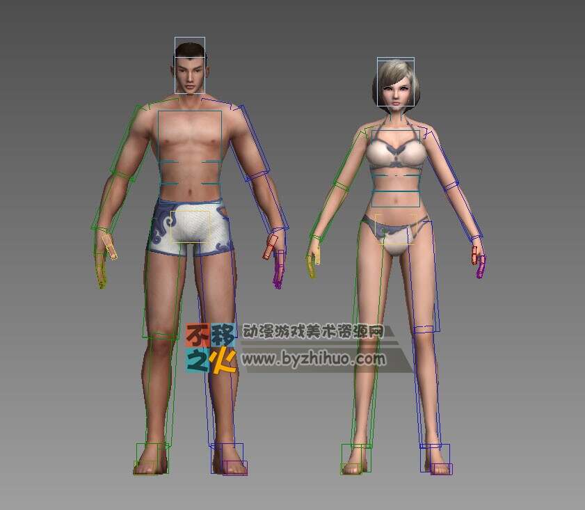 男女3dmax素体模型 带绑定游戏模型