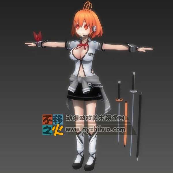 橙发少女3D模型