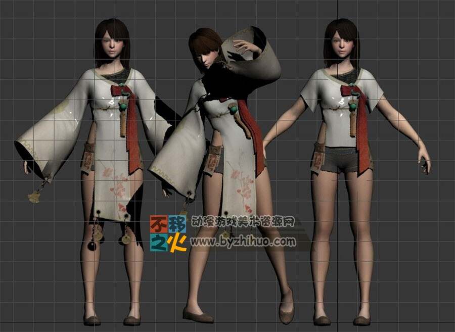 白衣少女黑沙girl 3D模型