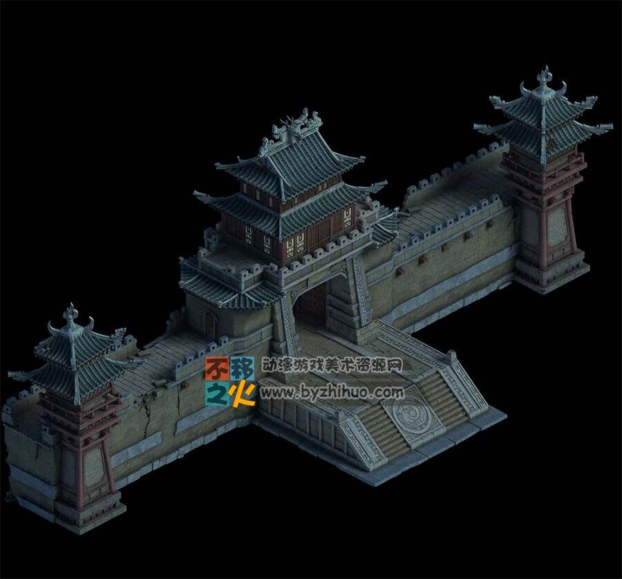 古代城门 城墙  带灯光材质 高质量max模型