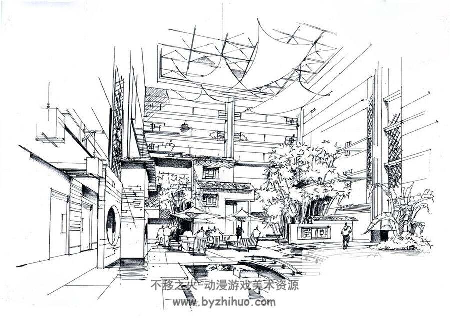 超实用——地铁车站/商店/室内 动画漫画背景线稿素材 78P