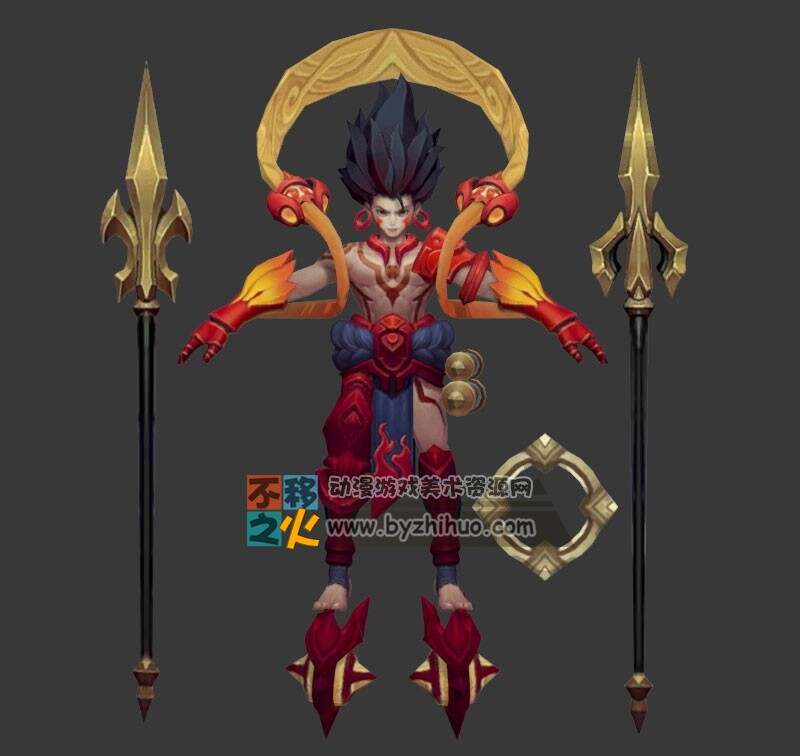 王者荣耀 哪吒[逐梦之翼][三太子][桀骜炎枪] 三款皮肤3D模型
