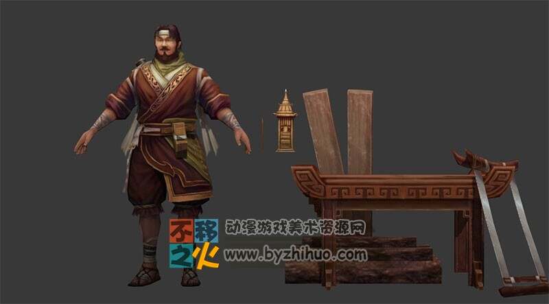 古装 男 木匠模型
