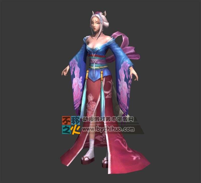 白发 狐妖 美女 和服少女模型