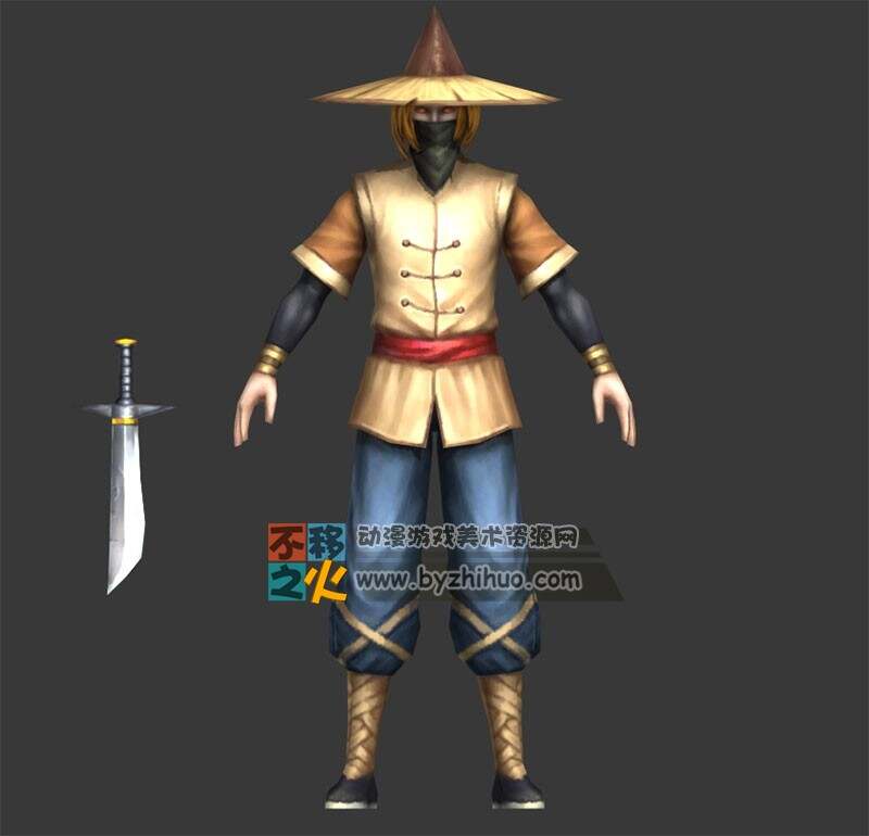 辫子 短刀 斗笠 男刺客模型