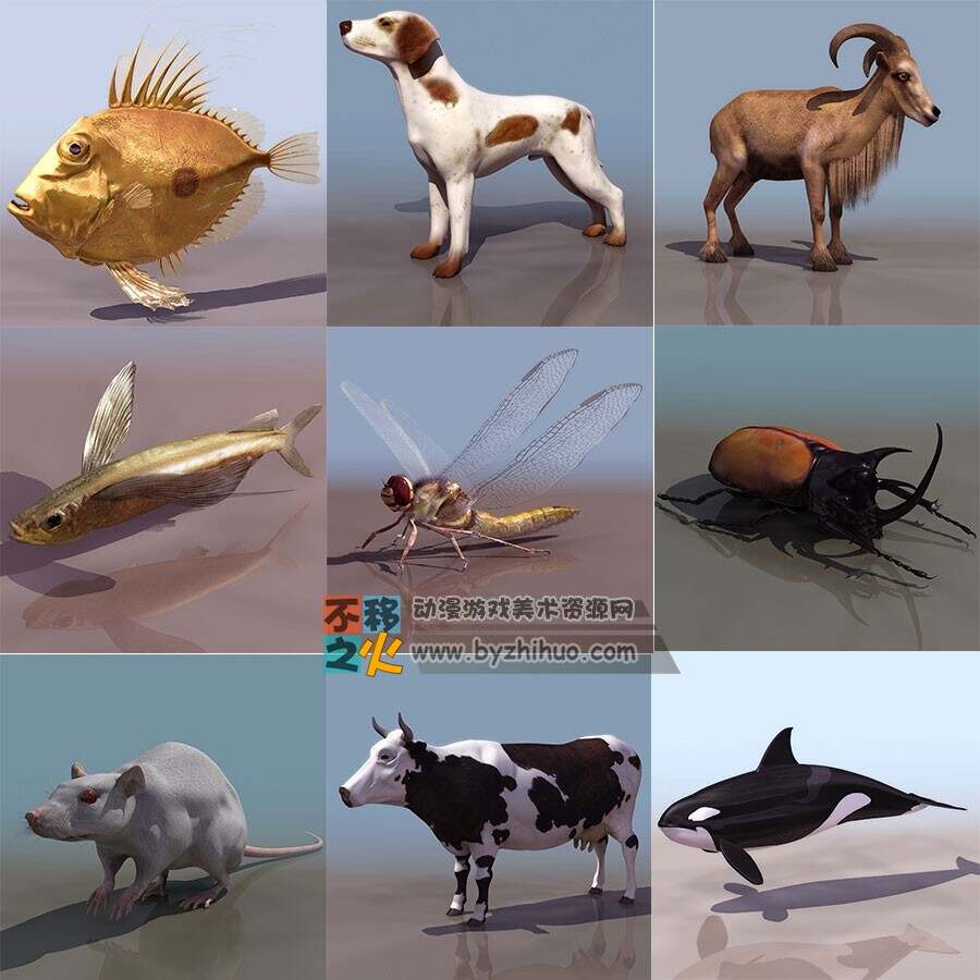 37种动物 3DS模型 免费