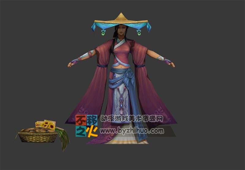 古装 少女 村民 斗笠 模型