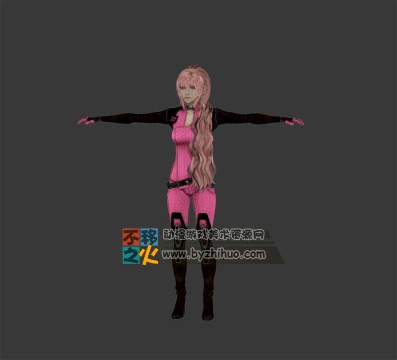 粉发 美少女 紧身衣 T-pose模型