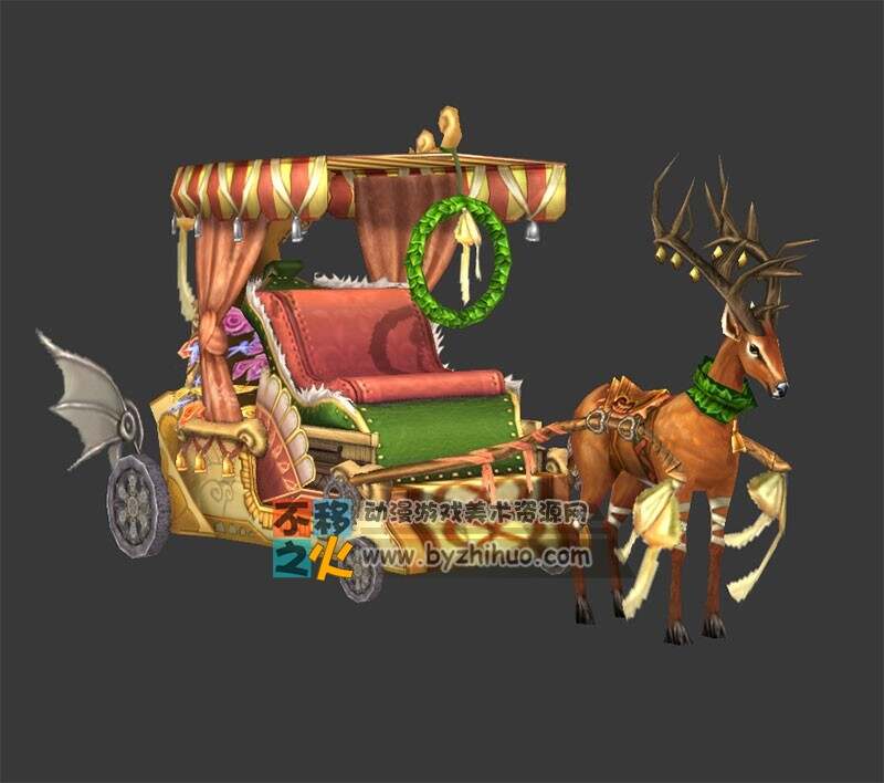拉着圣诞车的麋鹿坐骑 Max模型