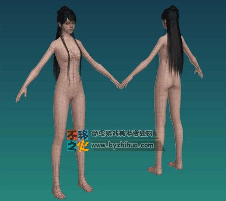 古风 黑发 美女 裸模  标准体型 3D模型