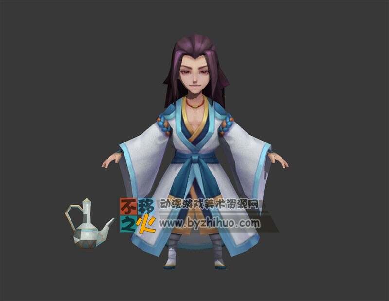 卡通 少年 李白  酒壶 模型