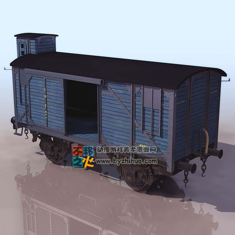运输火车 蓝色车厢 3DS模型