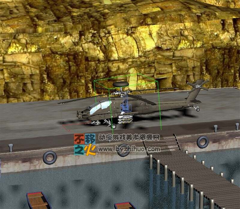 直升飞机 起飞 山脚 码头 模型