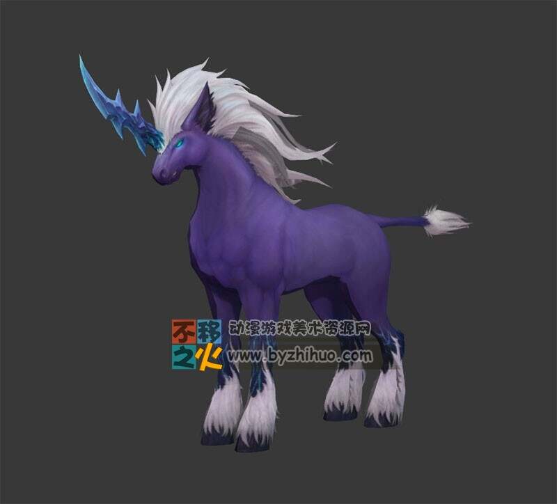 铁角白鬓马 独角紫驹 Max模型