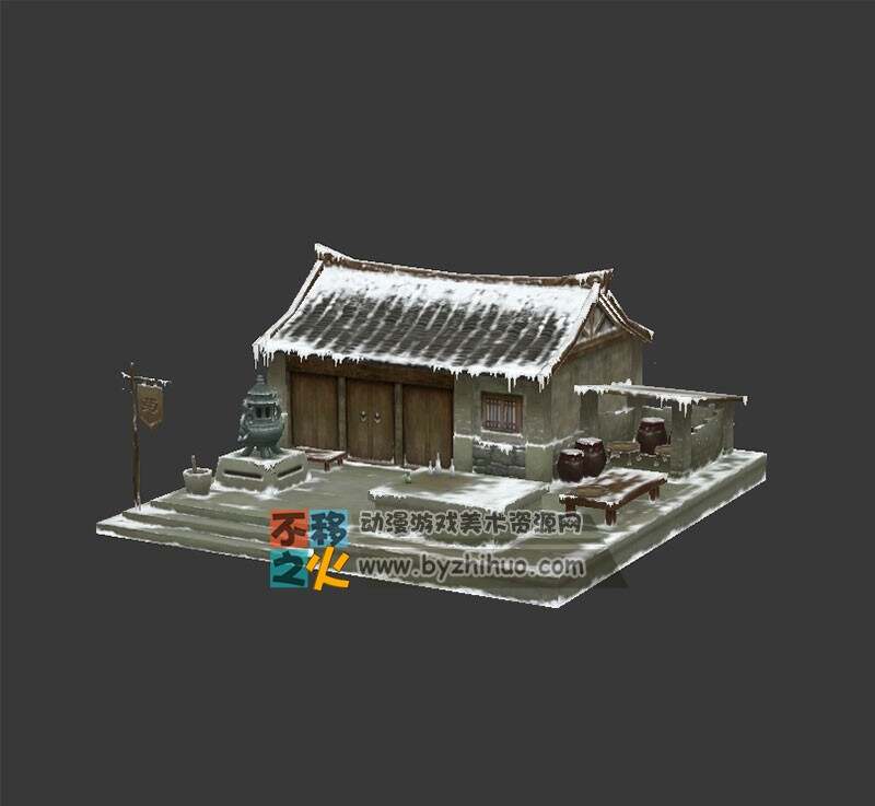 雪景药铺模型