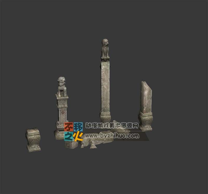 废墟石柱模型