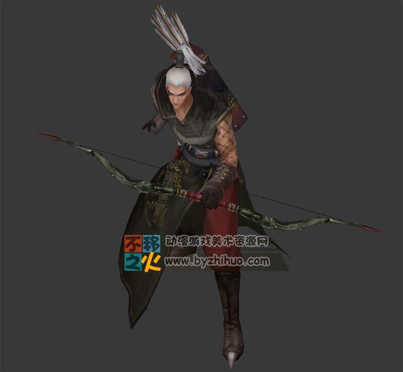 古装白发男性弓箭手 Max模型 含全套动作