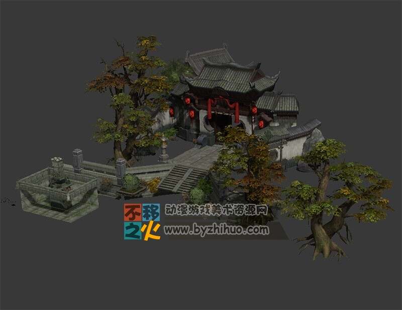 中国风庭院大门模型