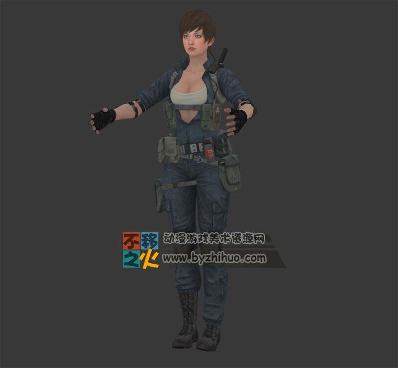次世代短发女战士警察模型