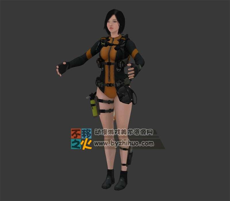 次世代黑短发性感女潜水员模型