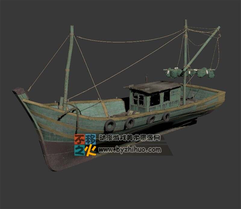 次世代破旧的小渔船模型