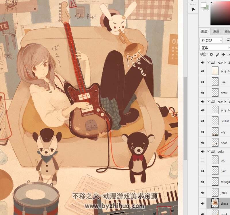 日系萌系插画 PSD分层文件 含详尽作画过程 20P