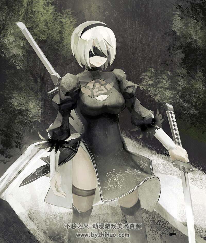 尼尔 机械纪元的2B小姐姐插画壁纸+截图 3212P