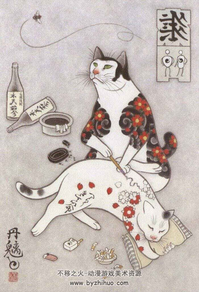 Kazuaki Horitomo和风猫咪文身插画合集欣赏