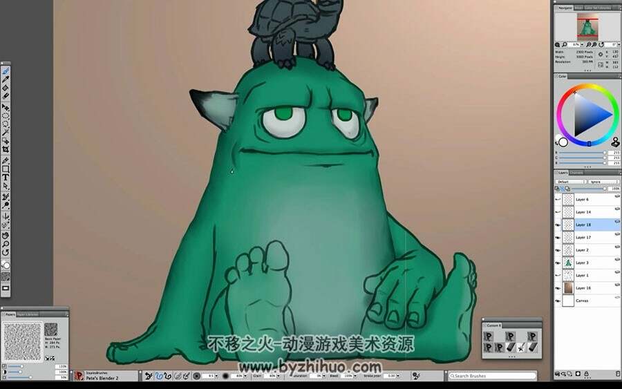 头顶陆龟的小绿魔绘制