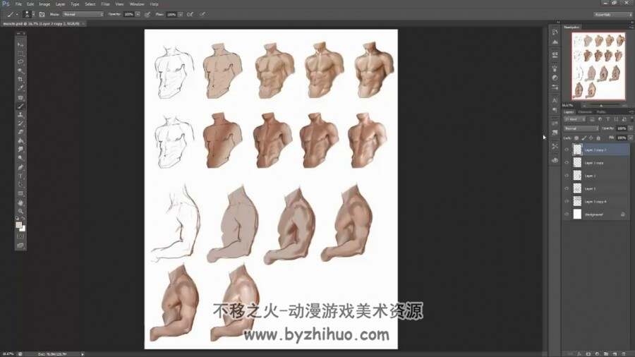 男性胸腹手臂肌肉画法教程