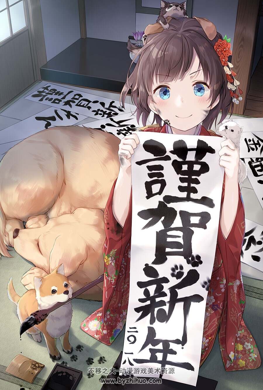 2018年新年 和风少女插画壁纸 好喜庆 288P