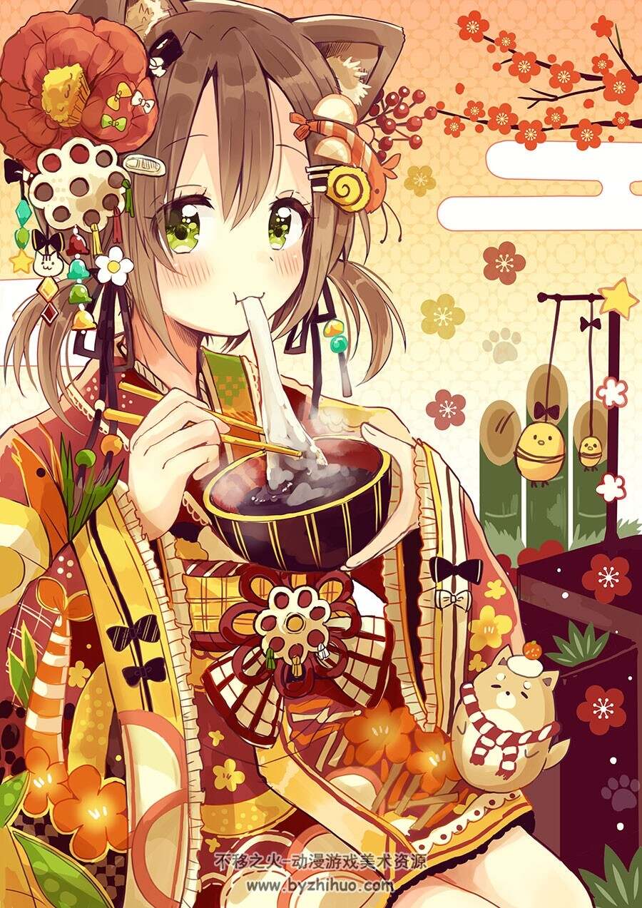 2018年新年 和风少女插画壁纸 好喜庆 288P