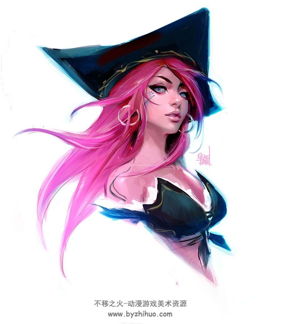 画师RossTran 粉发女牛仔和头像视频教程 附PSD文件和笔刷