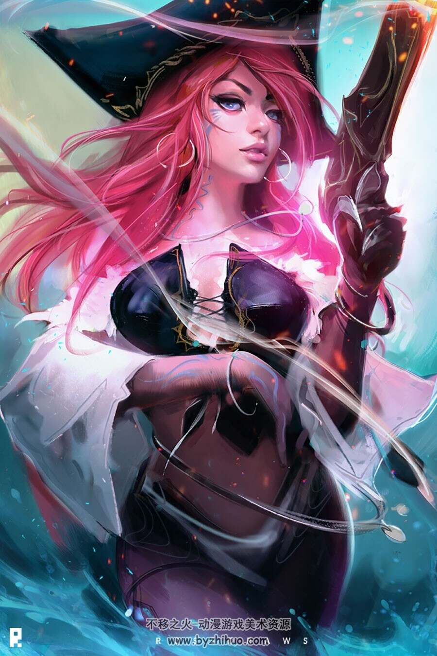 画师RossTran 粉发女牛仔和头像视频教程 附PSD文件和笔刷