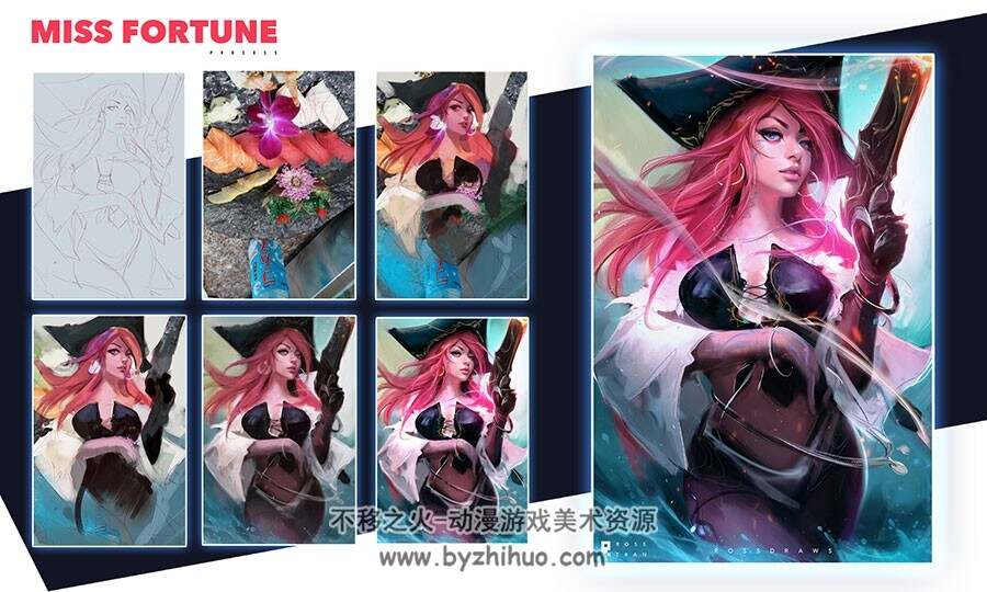 画师RossTran 粉发女牛仔和头像视频教程 附PSD文件和笔刷